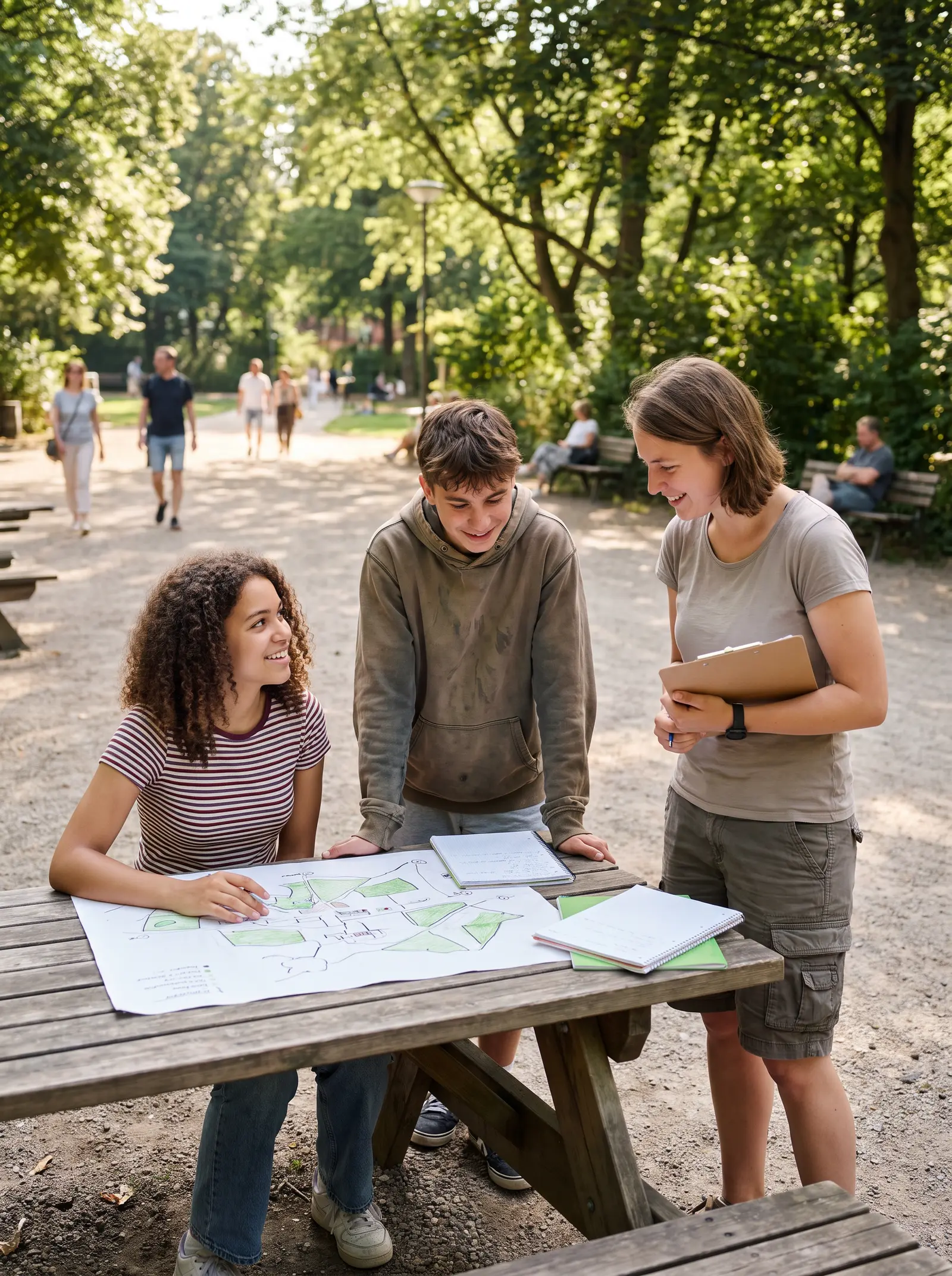 Kinder und Betreuende bei einem Ferienprogramm im Freien
